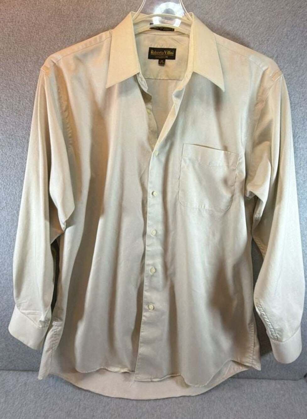 Roberto Villini Men's Long Sleeve Button-Down Dress Shirt, Ivory sz 16   32/33